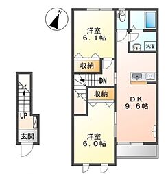 JR横浜線 橋本駅 バス20分 田名坂上下車 徒歩3分の賃貸アパート 2階1LDKの間取り