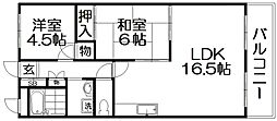 宮之阪ハイツ弐番館 2LDKの間取図画像
