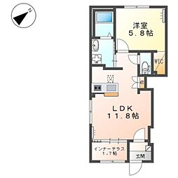 クレ・ド・ボヌールII 1階1LDKの間取り