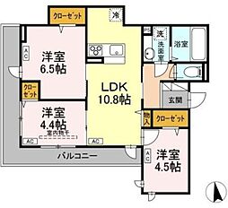 JR中央線 武蔵小金井駅 徒歩24分の賃貸アパート 2階3LDKの間取り
