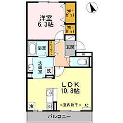 レジデンスKougaA 1LDKの間取図画像