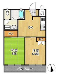 アミティ三ツ木 2DKの間取図画像