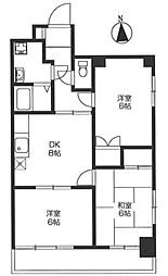 KサンライトマンションII 3階3DKの間取り