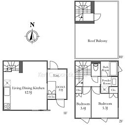 Ｎｉｓｈｉｏｇｉ　ｃｏｍｉｃｈｉ　ｔｅｒｒａｃｅ 1階2LDKの間取り