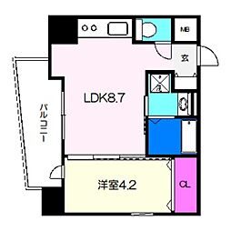 クローバー・グランツ三国ヶ丘 9階1LDKの間取り