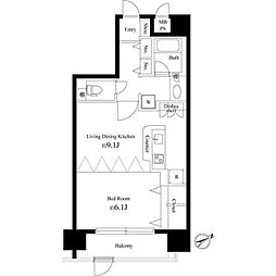 デ・リード日本橋箱崎 1階1LDKの間取り