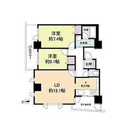 Osaka Metro四つ橋線 本町駅 徒歩7分の賃貸マンション 17階2LDKの間取り