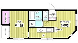 ハウス上原 1階1DKの間取り