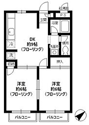 サニーヒルＧ 2階2DKの間取り