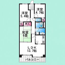 浅香山グリーンマンション 3LDKの間取図画像