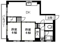 清洲アベニュー 9階2DKの間取り