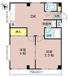 ランドフォレスト王子台 2DKの間取図画像