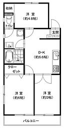 青戸第3ローヤルコーポ 3階3DKの間取り