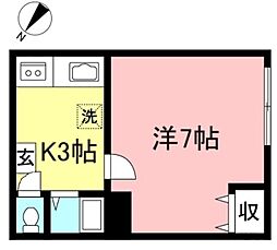 アースパックス1号棟 2階1Kの間取り