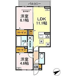 NUEVA VIDA 1階2LDKの間取り