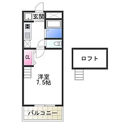 メゾンアリエス 5階1Kの間取り