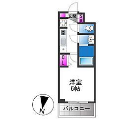 プレリス大阪今里サヴィア 1Kの間取図画像