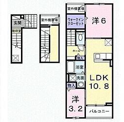 グラン・ハーモニー忠生公園 3階2LDKの間取り