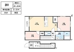 リーブルファイン緑区中野田II 2LDKの間取図画像