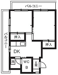 パークサイド南大井 4階2DKの間取り