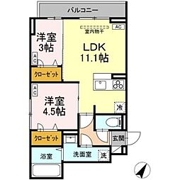 D-ROOM散田町 2階2LDKの間取り