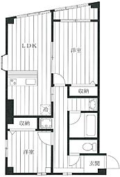 クイーンズ上目黒 2LDKの間取図画像