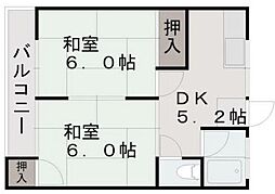 コーポＣＲＡ棟・Ｂ棟 2階2DKの間取り