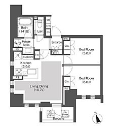 ベルビュー千代田飯田橋 7階2LDKの間取り