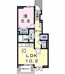 ベルジュネス2 1LDKの間取図画像
