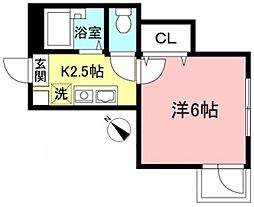 アネックススギモト 2階1Kの間取り