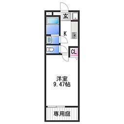 フジパレス野佐北新 1階1Kの間取り