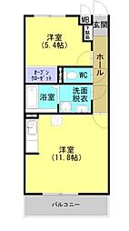 クレスト郡山 1LDKの間取図画像