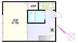 第一かしわ荘 2階1Kの間取り