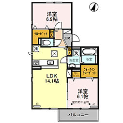 阪急千里線 関大前駅 徒歩10分の賃貸アパート 1階2LDKの間取り