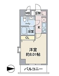 ユーズアーク明大前 4階1Kの間取り