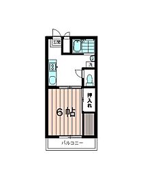 諏訪ハイム12 2階1DKの間取り