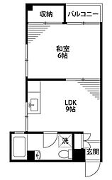 プラーズ立花 2階1DKの間取り