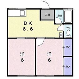 島崎アパート 2DKの間取図画像
