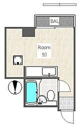 ハイツ岡庭 2階ワンルームの間取り