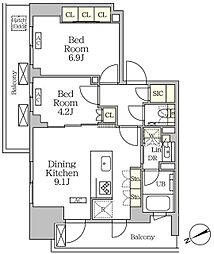 ザ・パークハビオ大森山王 17階2LDKの間取り