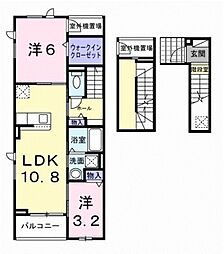 JR横浜線 淵野辺駅 バス10分 上宿下車 徒歩4分の賃貸アパート 3階2LDKの間取り