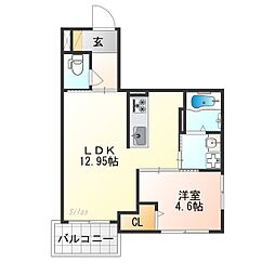 Side西ノ京 1階1LDKの間取り