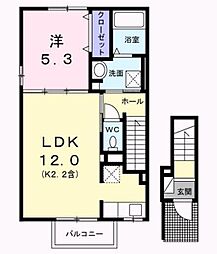 アルドーレI 2階1LDKの間取り