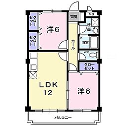 ミローズコート 4階2LDKの間取り