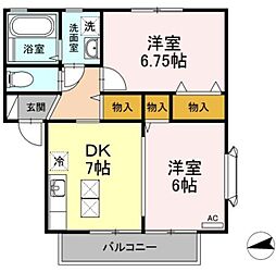 アビイ・ロード 1階2DKの間取り