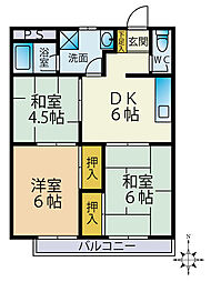 リバーサイド荒津 2階3DKの間取り