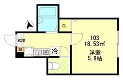 府中の森Ｔｗｉｎｋｌｅ 1階1Kの間取り