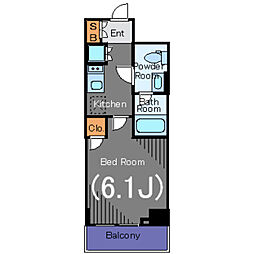 東京メトロ日比谷線 八丁堀駅 徒歩3分の賃貸マンション 6階1Kの間取り