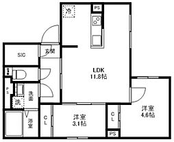 マリオン杉並 4階2LDKの間取り