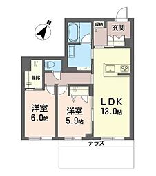ル・ヴァンヴェール 1階2LDKの間取り